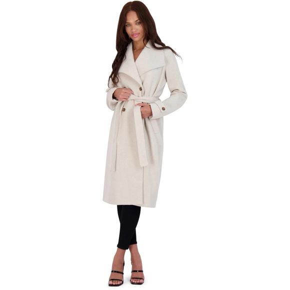 Avec Les Filles Jackets & Blazers - Avec Les Filles Double Breasted Faux Wool Wrap Coat in Oat Size XL